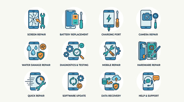 Collection of software development icons.
