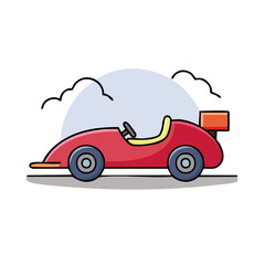 Obraz premium Stylized Red Racing Car Illustration with Clouds and Subtle Background
