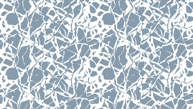 Abstract Geometric Seamless Pattern of Blue and White Cracked Ice or Broken Glass Fragments