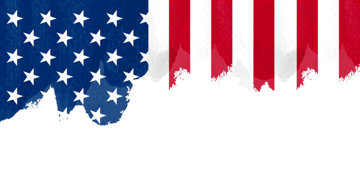 Grunge American flag border background with distressed brush texture