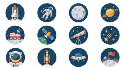 Collection of Space Exploration Icons and Symbols. © Falik
