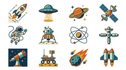 Collection of Space Exploration and Science Icons. © Falik