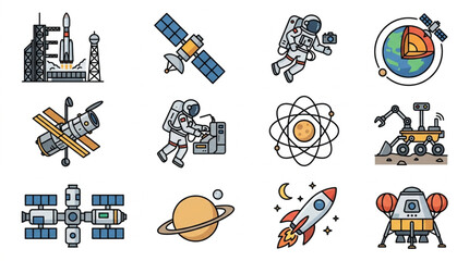 Collection of Space Exploration and Science Icons. © Falik