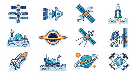 Collection of Space Exploration Icons and Illustrations. © Falik
