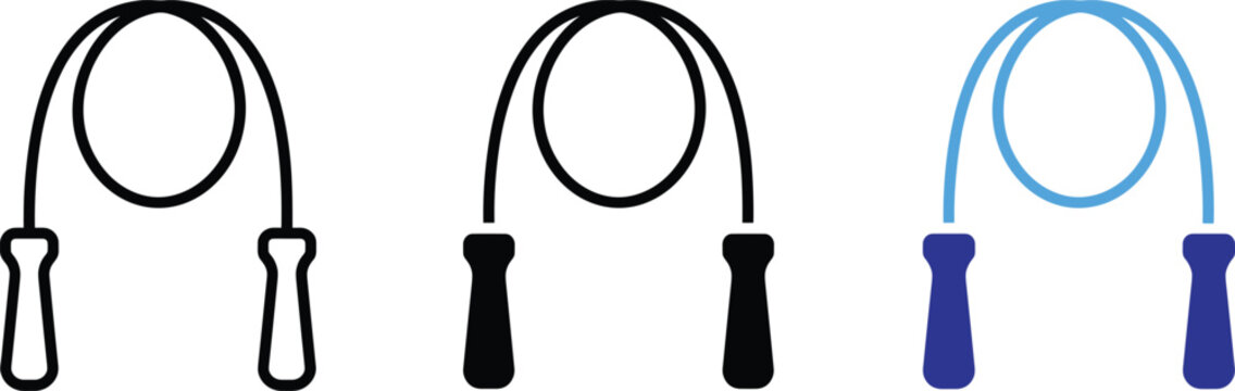 Fitness skipping jump rope exercise equipment vector illustration icon set for gym