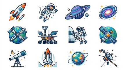 Collection of Space Exploration Icons and Illustrations. © Falik