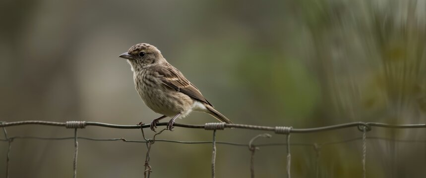 A distinctive uncommon bird calmly positioned beyond mesh fencing
