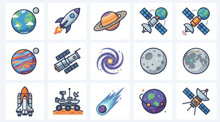 Collection of Space Exploration Icons and Illustrations. © Falik