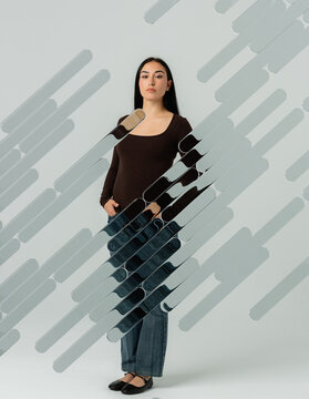 3D diagonal interface portrait with glass data strips