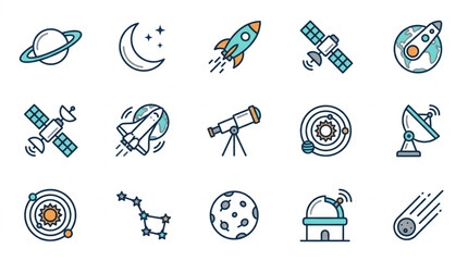 Collection of Space Exploration Icons and Symbols. © Falik