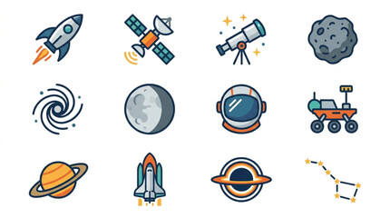 Collection of Space Exploration Icons and Symbols. © Falik