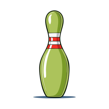 Cartoon Bowling Pin With Red Stripes Isolated on White Simple Game Icon Illustration