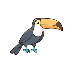 Fototapeta premium Cute cartoon toucan with a large beak and vibrant plumage in a simple illustration