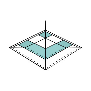 Geometric Abstract Diamond Shape with Teal Blue Quadrants and Architectural Lines