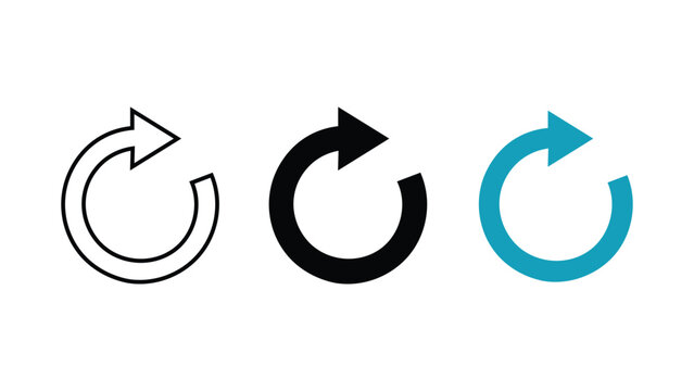 Refreshes reload restart circular arrow icons set in black outline solid and blue isolated on white background