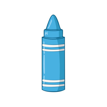 Bright blue crayon with white stripes isolated on a white background for drawing and creativity