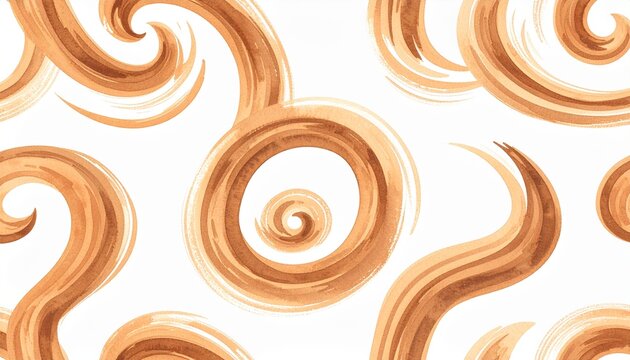 Seamless swirling dust devil tracks pattern in golden brown abstract texture on white background