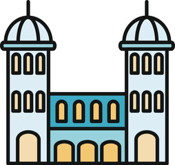 Fototapeta premium Castle icon illustrating a medieval fortress or historic palace structure with towers and arches
