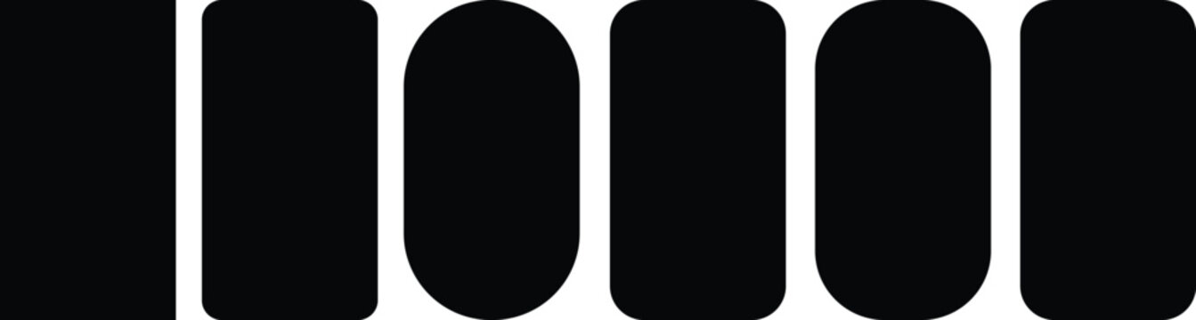 Abstract Black Vertical Rounded Rectangle Shapes Set on White Background