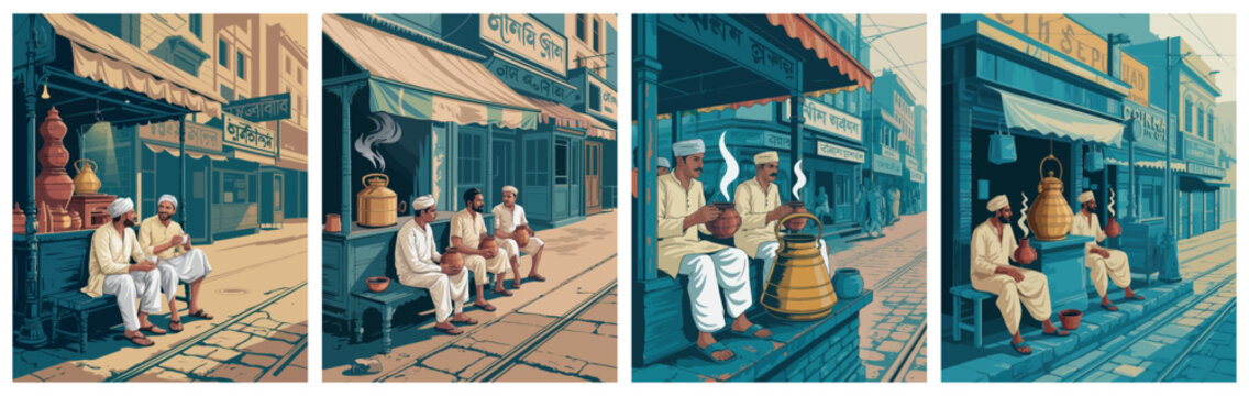 Indian Railway Platform Illustration with Passengers and Daily Life Scene