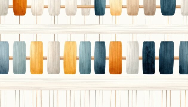 Colorful Warp Threads Arranged on Inkle Loom for Weaving Craft on White Background