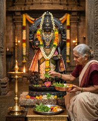 Fototapeta premium Family Worshiping, OLD Hindu temple in India