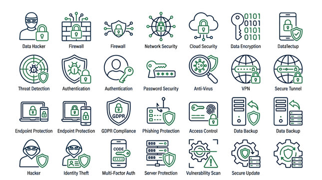 Cybersecurity icons and symbols collection.