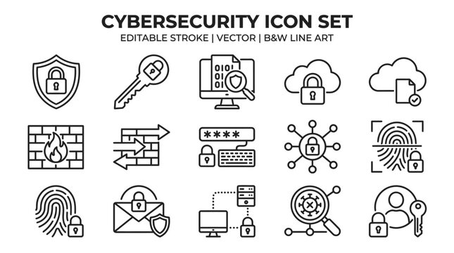 Cybersecurity icons set for protection.
