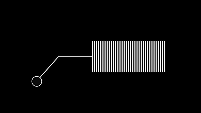 Callout graphic element with vertical lines on a black background, animation title box speech bubble text title box speech bubble text