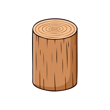 Rustic wooden log cut section with visible grain and texture isolated on white