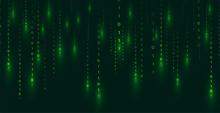 digital binary code matrix banner with falling numbers design