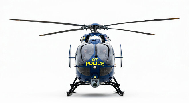 Police helicopter on a white background, front view