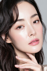 Fototapeta premium Close-up portrait of beautiful young woman with healthy glowing skin