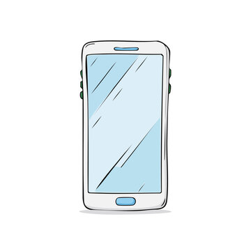 Hand drawn illustration of a modern smartphone with a blue screen and a home button