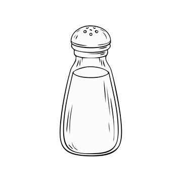 Simple hand-drawn illustration of a glass salt shaker with a metal lid and holes.