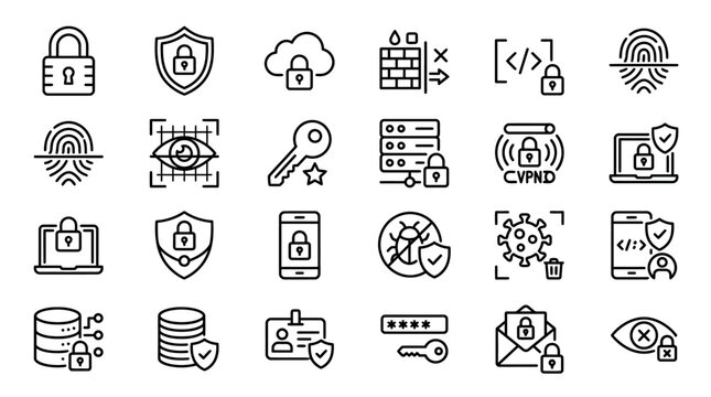 Digital security icons and symbols.