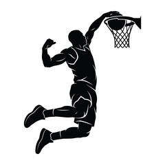 Dynamic vector silhouette of a basketball player mid-air, doing a slam dunk .eps © MDSHAMSUDDIN