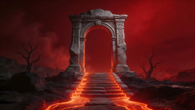 Ancient archway with glowing steps