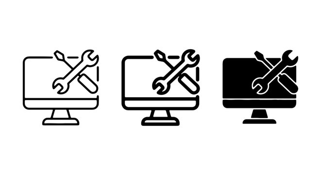 Computer Repair Icons, Technical Support Symbols, IT Service Vector Graphics