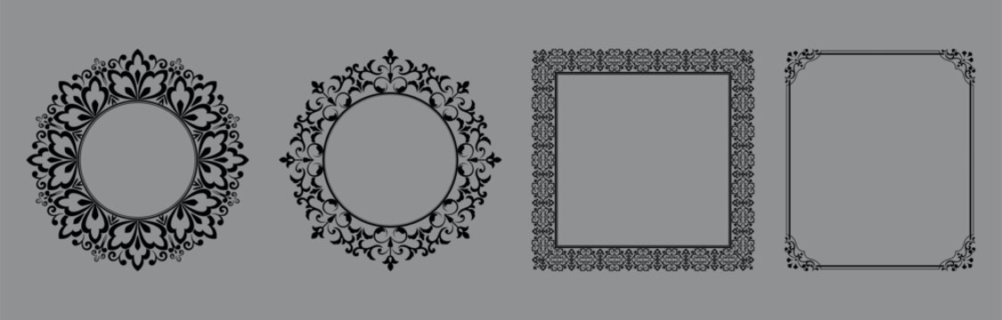 Set of decorative frames Elegant vector element for design in Eastern style, place for text. Floral black and gray frames. Lace illustration for invitations and greeting cards
