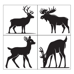 Deer and Moose Silhouette Set Vector Illustration  © Ishtiaq