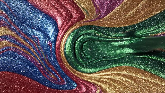 Colorful shimmering abstract background with swirling blue gold pink and green glitter texture