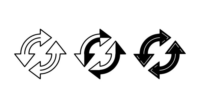 Recycle Arrows Icons, Circular Motion Symbols, Refresh Loop Graphics, Vector Set