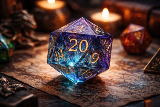 Multi faceted dice with twenty sides for fantasy board gaming