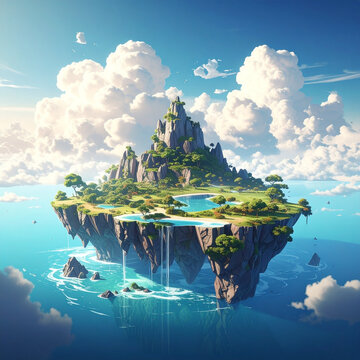 Fantasy Island Hovering Over Ocean