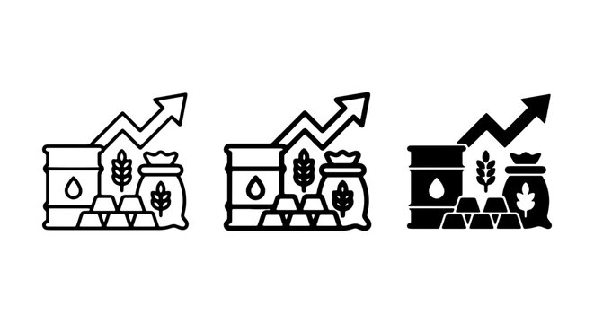 Commodity market growth, rising prices, global trade, economic trends, vector illustration