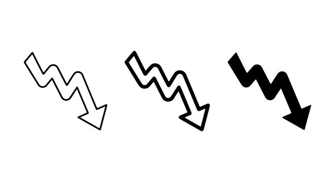 Downward Trend Arrow, Zigzag Decline Icon, Financial Market Drop, Business Loss Vector