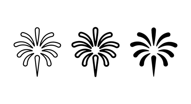 Fireworks icon set, celebration firework symbols, festive pyrotechnic burst vector collection