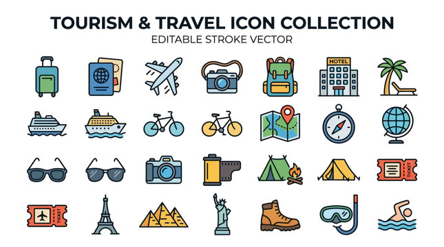 Tourism travel icon collection vector.