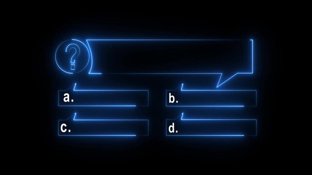 Quiz Neon Line Animation with option selection on Quiz template challenge with option selection, black blackground animation, Animated quiz question on black motion animation 4k video...